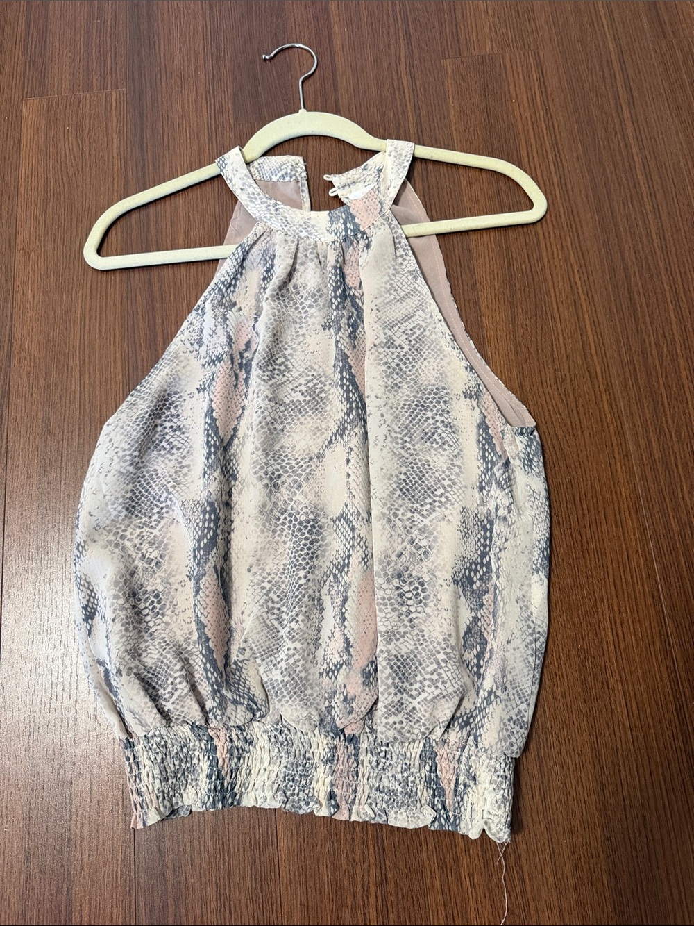 Olivaceous Snake-Print Halter Camisole in Blush and Gray